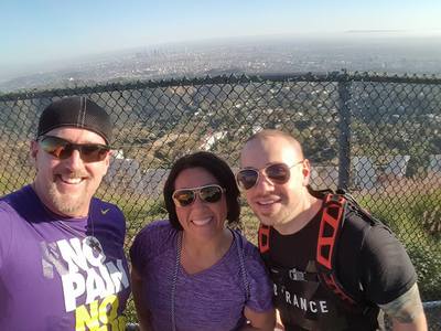 Dan with Sonya Jones and Jordan Alicandro as they climb the Hollywood Hill before The Biggest Loser Finale in February 2016